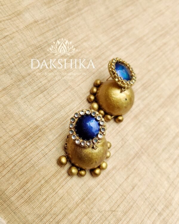 Terracotta- Medium Size Jhumka ( Golden with  Blue )
