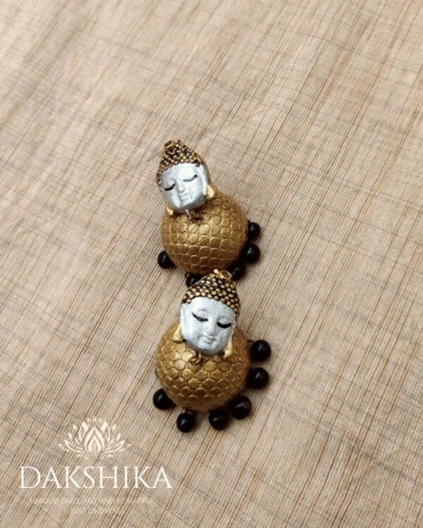 Terracotta- Medium Size Jhumka ( Golden with  Silver & Black)