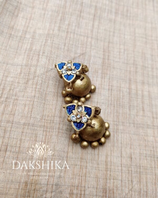 Terracotta- Small Size Jhumka ( Golden with  Blue )