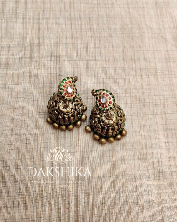 Terracotta- Medium Size Jhumka ( Golden with Red & Green)