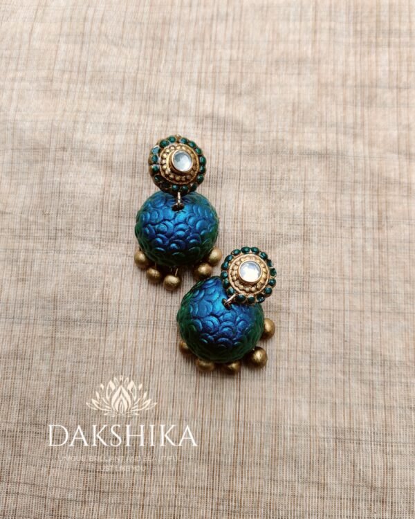 Guruvayoorappan-Haram  with Big Size Jhumka ( Golden with Peacock Blue) - Image 2