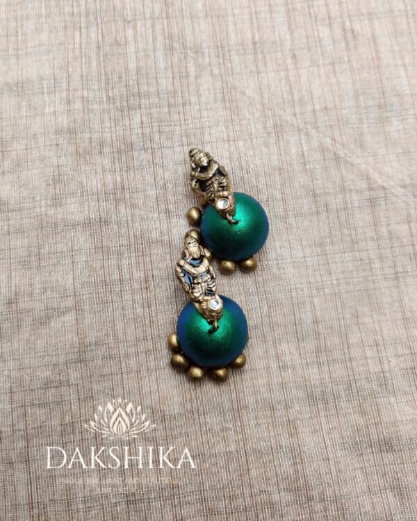 Terracotta- Medium Size Jhumka ( Golden with Green)