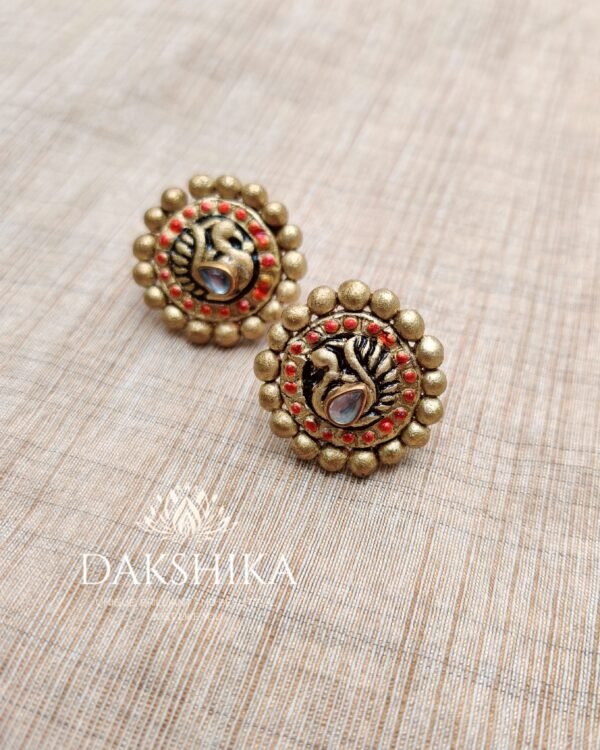 Terracotta- Big Size Earrings ( Golden with Red)