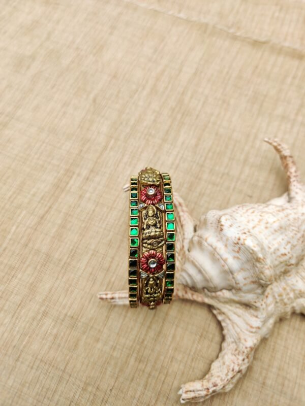 Terracotta- Clay with Stone  Bangles (Golden With Red & Green )