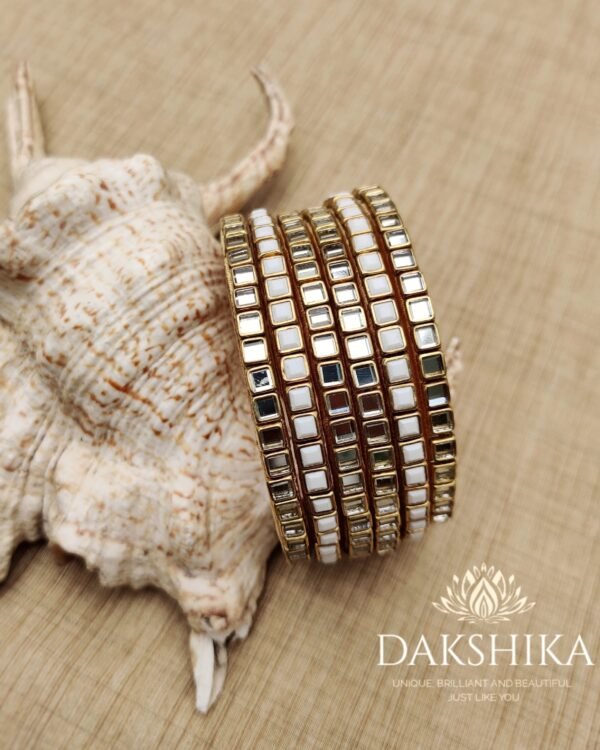 Terracotta- Silk Bangles With Stone ( Transparent with White)