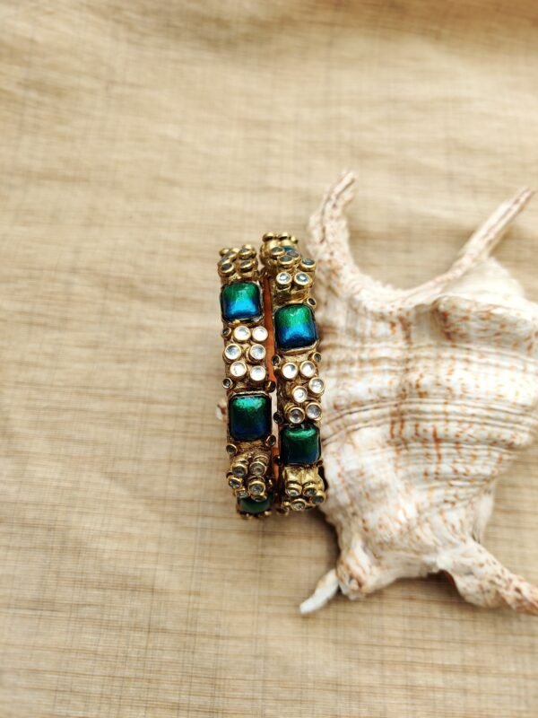 Terracotta- Clay   Bangles (Golden With Peacock blue & Green )