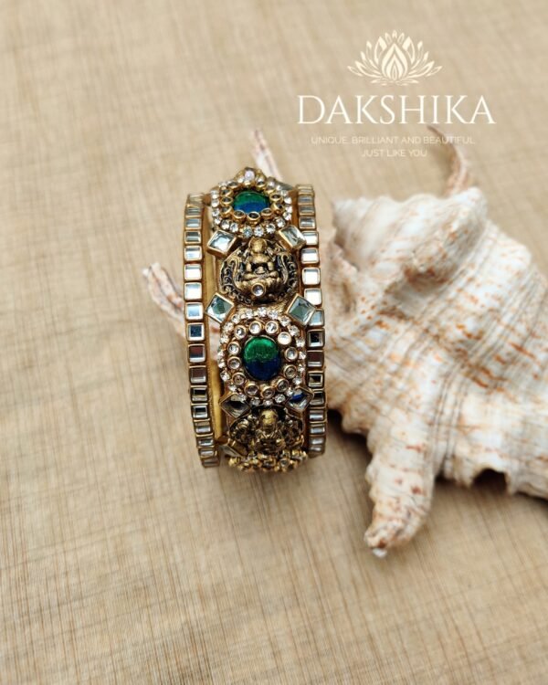 Terracotta- Clay with Stone  Bangles (Golden With Peacock Blue & Green )