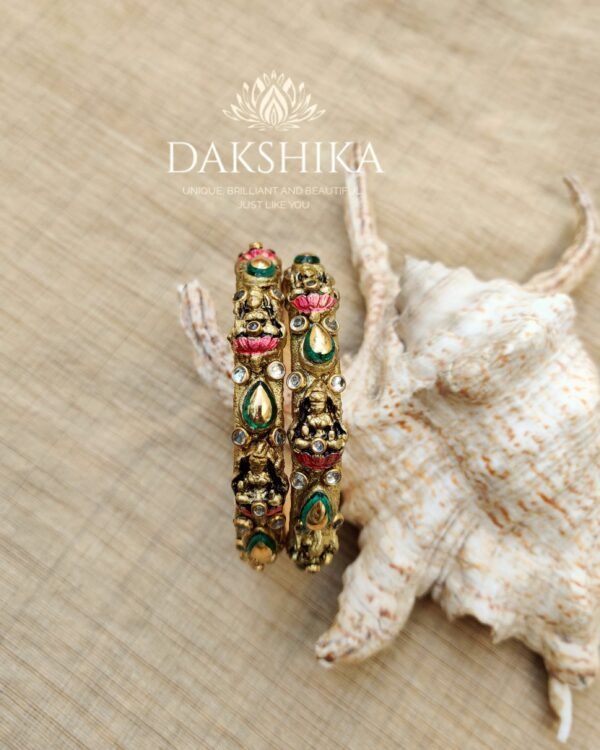 Terracotta- Clay   Bangles (Golden With Red & Green )
