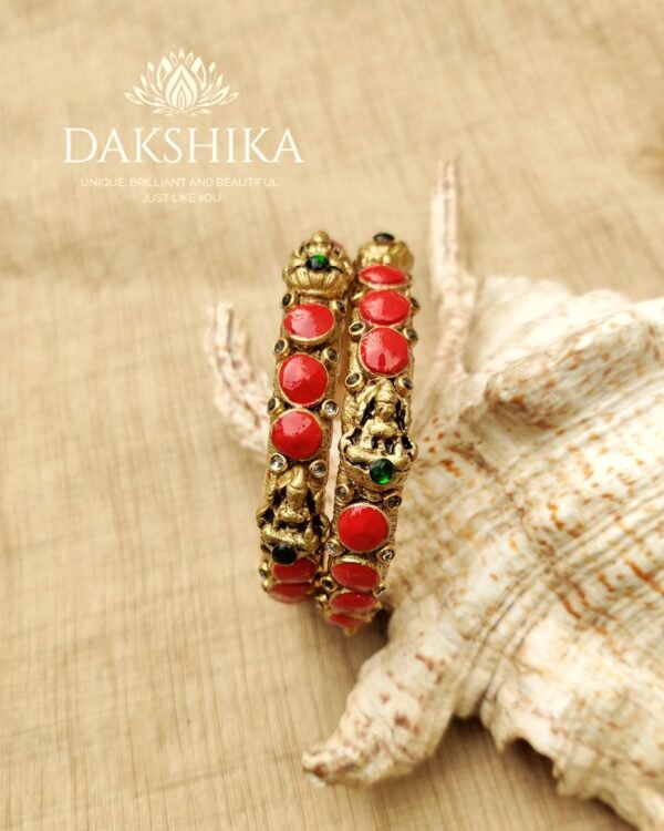 Terracotta- Clay   Bangles (Golden With Red )