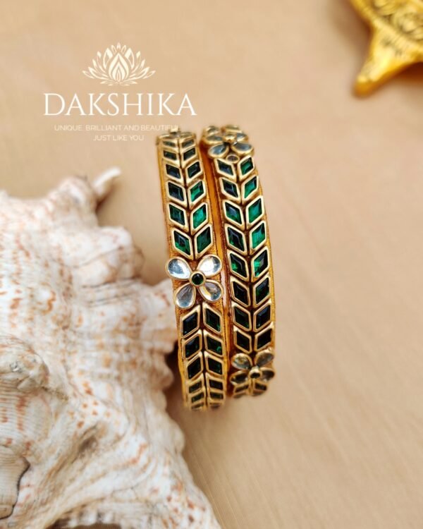 Terracotta- Silk Bangles With Stone ( Transparent with Green)