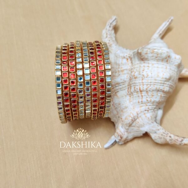 Terracotta- Silk Bangles With Stone ( Transparent with Red)