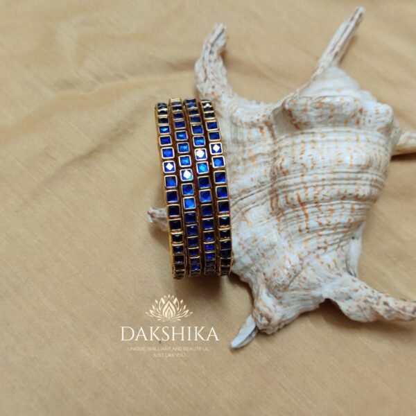 Terracotta- Silk Bangles With Stone ( Blue )