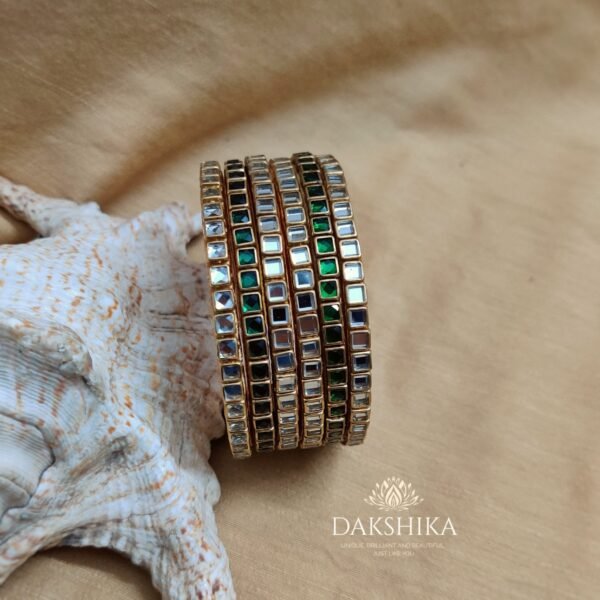 Terracotta- Silk Bangles With Stone ( Transparent with Green)