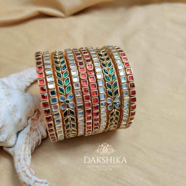 Terracotta- Silk Bangles With Stone ( Transparent with Green & Red)