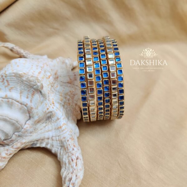 Terracotta- Silk Bangles With Stone ( Transparent with  Blue)