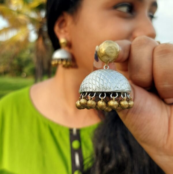 Terracotta- Big Size Jhumka ( Golden with  Silver)