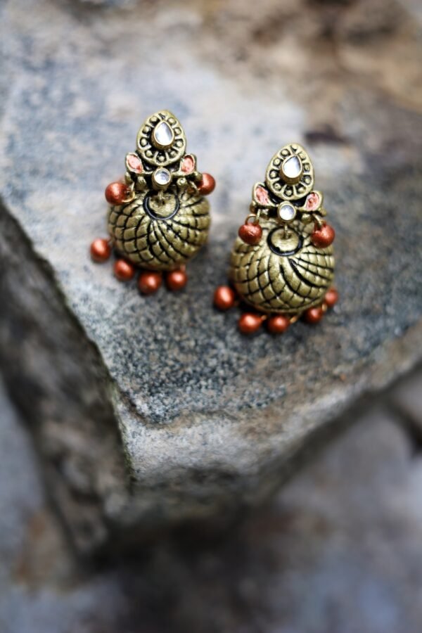 ADVIKA-Terracotta- Big Size Jhumka ( Golden with Copper )