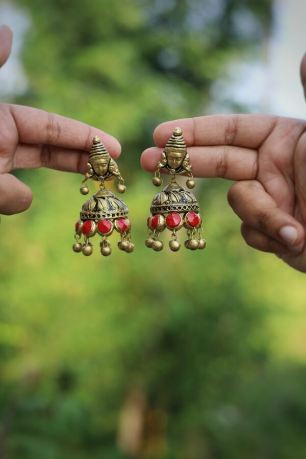 Terracotta- Medium Size Jhumka ( Golden with  Red )