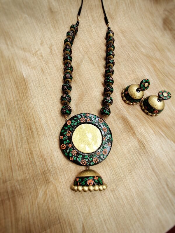 Pushpa- Long Necklace with Big Size Jhumka (Golden With Black & Multi colour) - Image 2