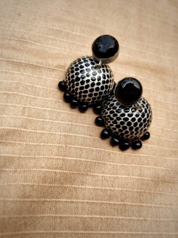 Terracotta- Big Size Jhumka ( Silver with  Black )