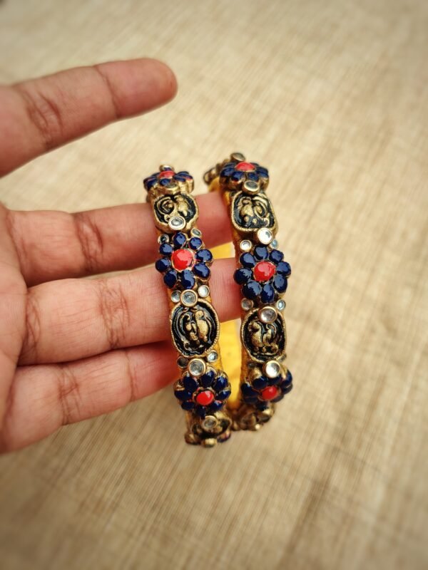 Terracotta- Clay   Bangles (Golden With Red & Blue)