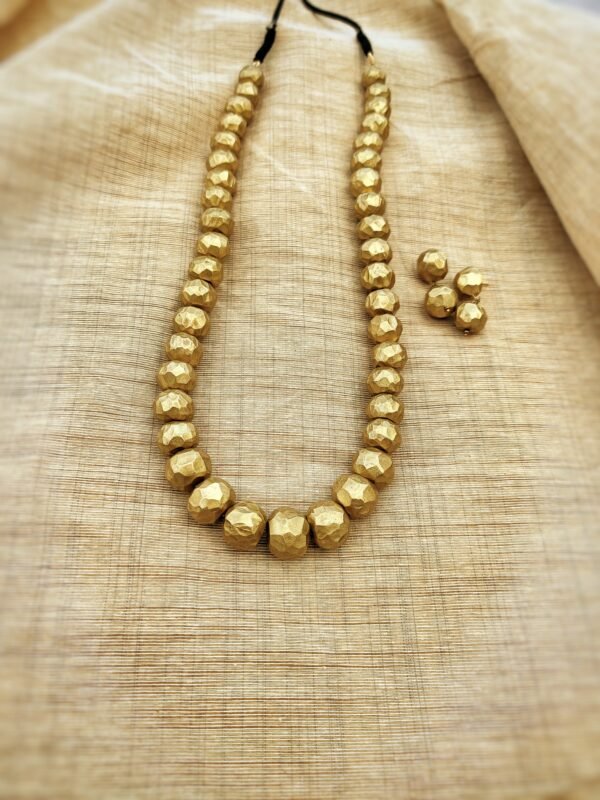 Terracotta -Long Necklace with Small Size Earrings ( Golden )