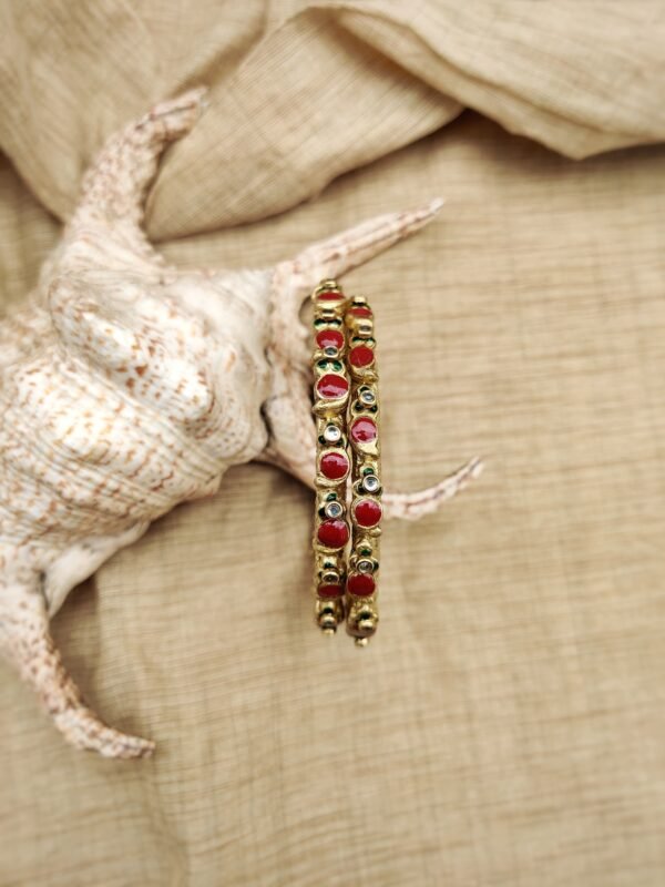 Terracotta- Clay   Bangles (Golden With Red )