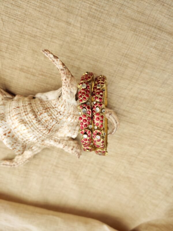 Terracotta- Clay   Bangles (Golden With Red )