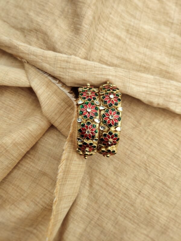 Terracotta- Clay   Bangles (Golden With Red & Green )