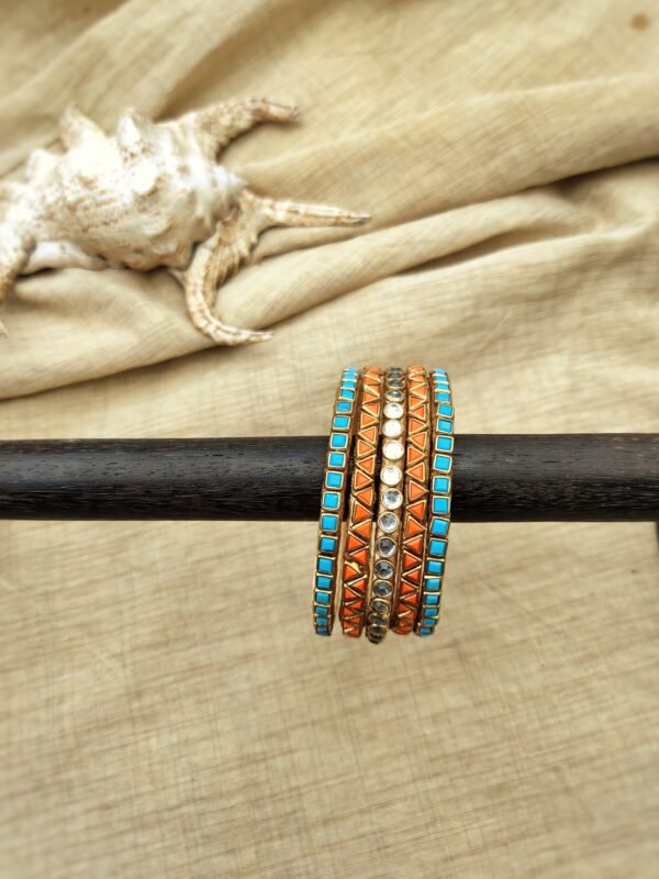 Terracotta- Silk Bangles With Stone ( Transparent with Orange & Sky Blue) (Copy)