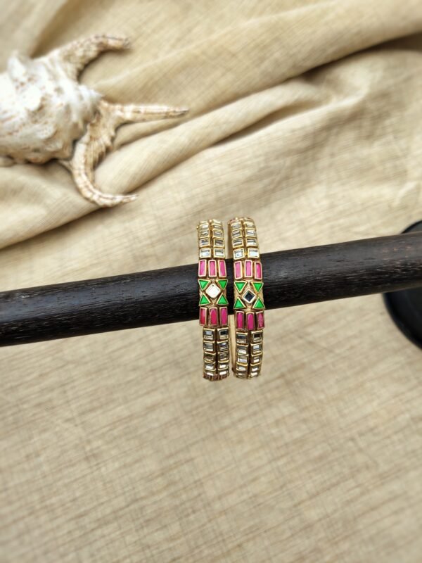 Terracotta- Silk Bangles With Stone ( Transparent with Pink & Green)