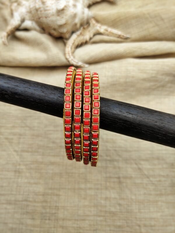 Terracotta- Silk Bangles With Stone ( Red )