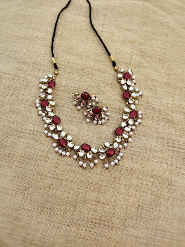 Terracotta-Short Necklace with Big Size Earrings( Golden with Maroon)