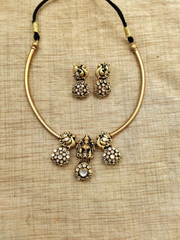 DEVI-Terracotta -Short Necklace with Medium Size Earrings ( Golden )