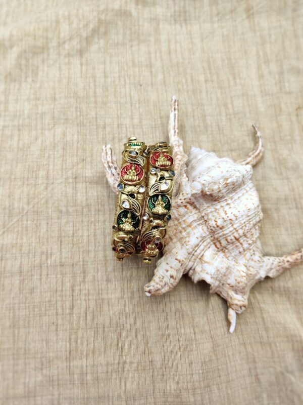 Terracotta- Clay Bangles (Golden With Red & Green )