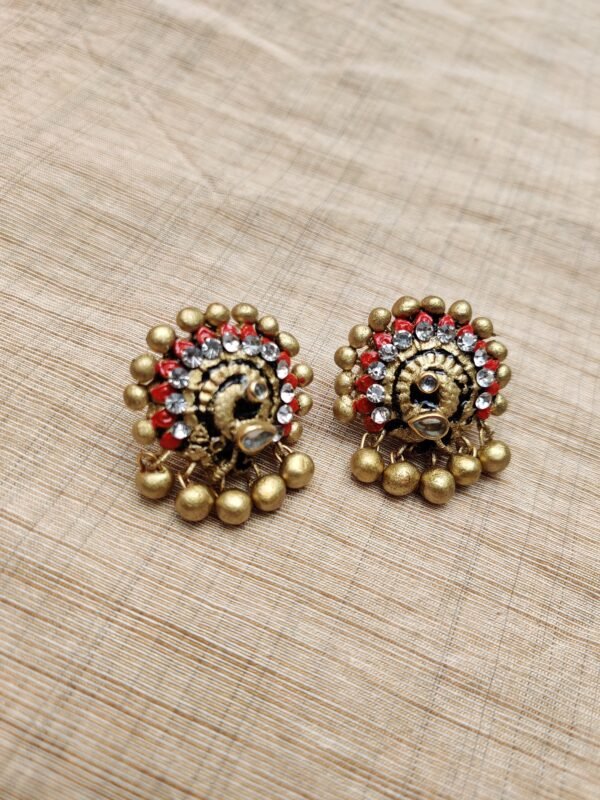 TERRACOTTA - Big Size Stud ( Golden With  Red)