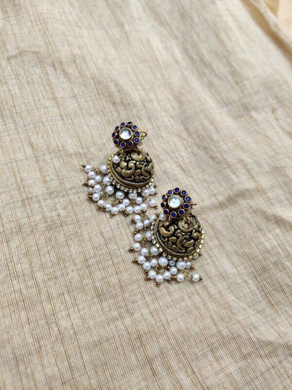 Terracotta- Big Size Jhumka ( Golden with  Blue)