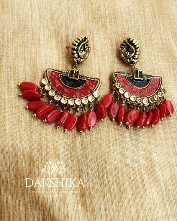 TERRACOTTA - Big Size Earrings ( Golden With  Red )