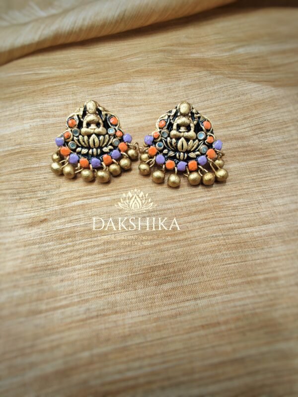 TERRACOTTA - Big Size Stud ( Golden With  Lavender & Orange )
