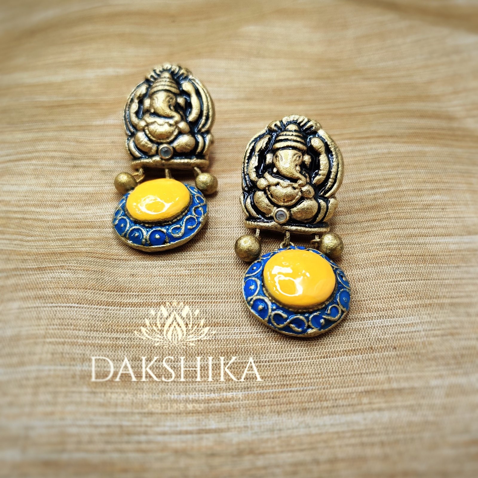 TERRACOTTA - Medium Size Earrings ( Golden With Yellow & Blue)