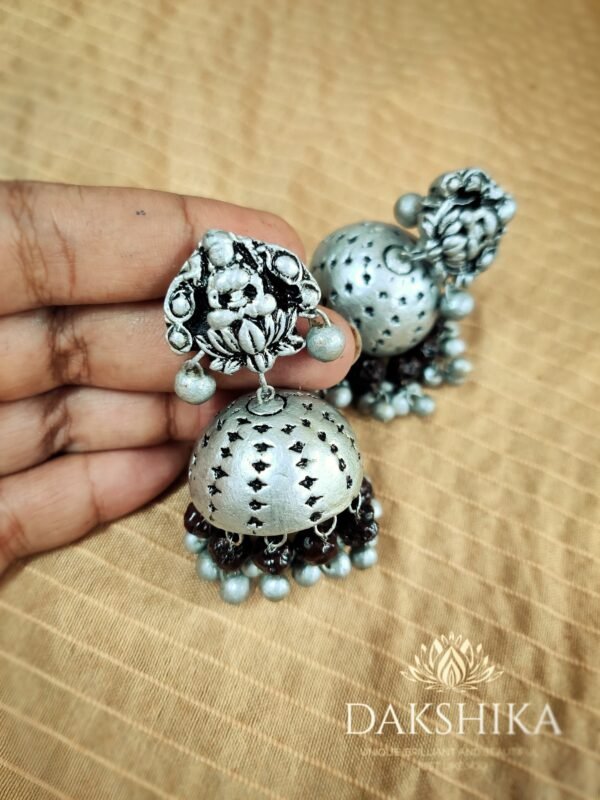 AMBIKA-Terracotta- Big Size Jhumka ( Silver with  Black )