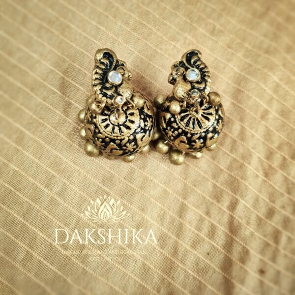 VRSHTI-Terracotta- Big Size Jhumka ( Golden with  Black )
