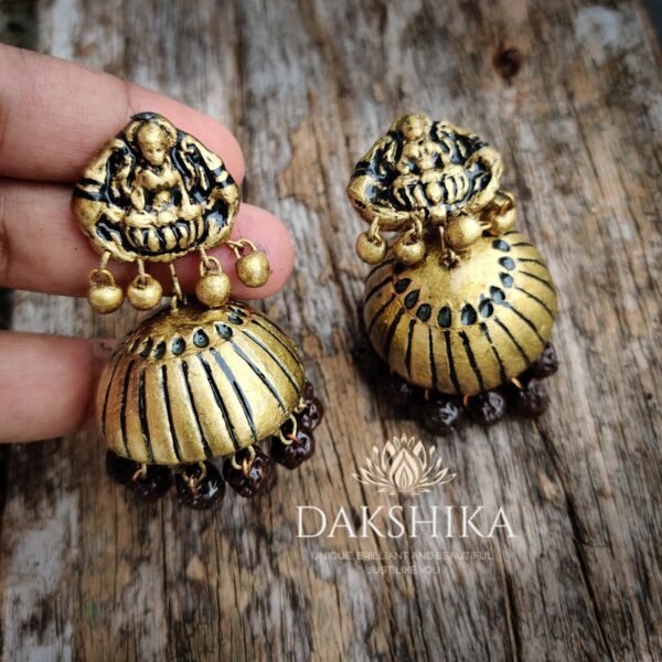 RADHIKA-Terracotta- Big Size Jhumka ( Golden with  Brown )