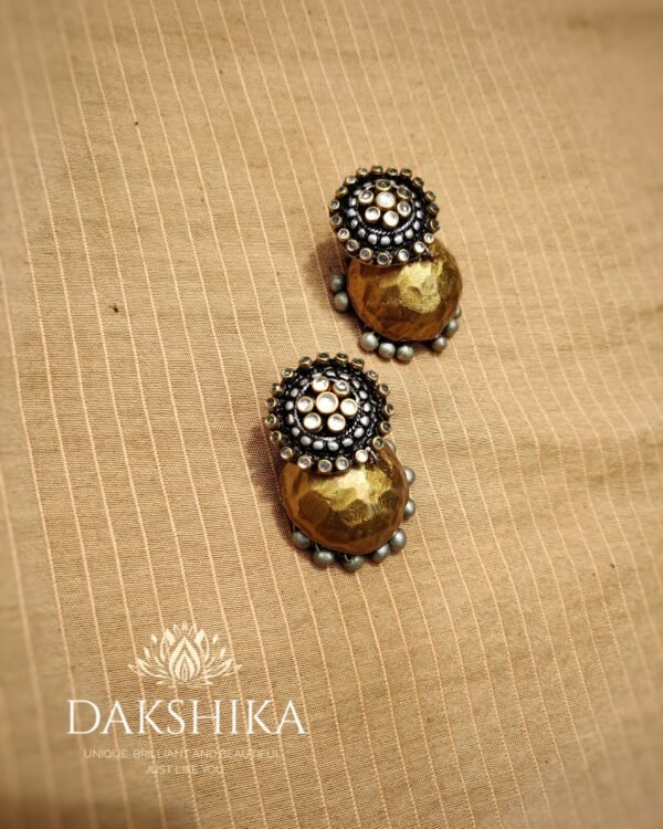Terracotta -Long Necklace with Medium Size Jhumka( Golden with Pearl White) - Image 3
