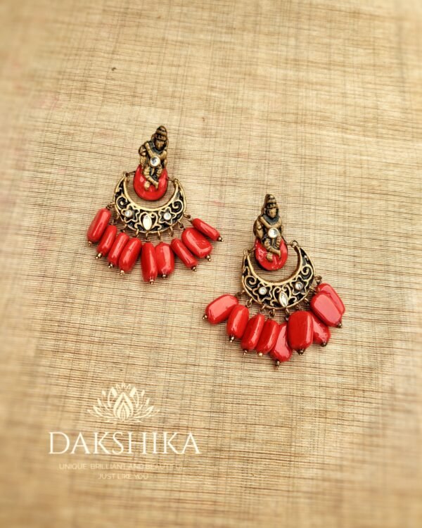 TERRACOTTA - Big Size Earrings ( Golden With  Coral Orange )