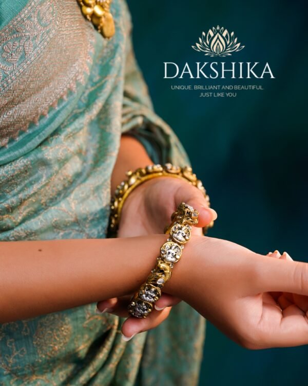 Terracotta- Necklace With Jhumka & Bangles (Golden With Pearl White ) - Image 4