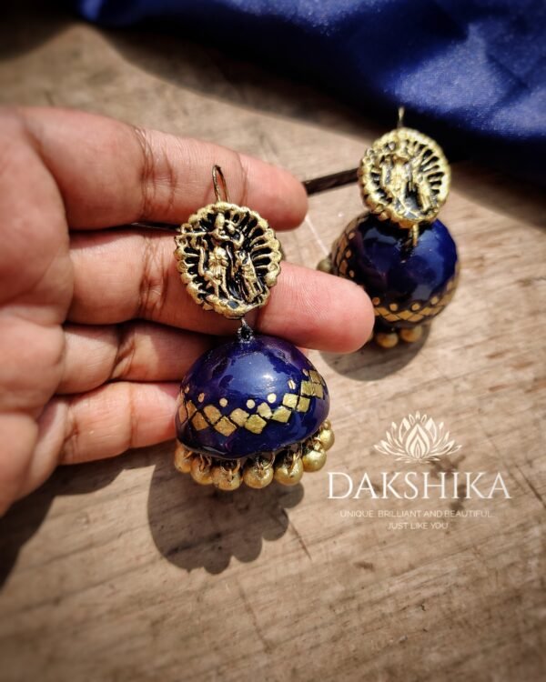 Terracotta- Big Size Jhumka ( Golden with  Blue )