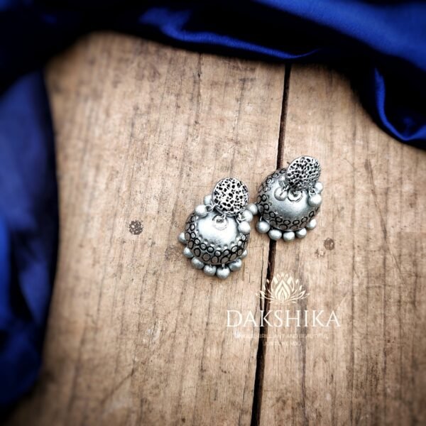 DHIVIKA-Terracotta- Big Size Jhumka ( Silver with  Black)