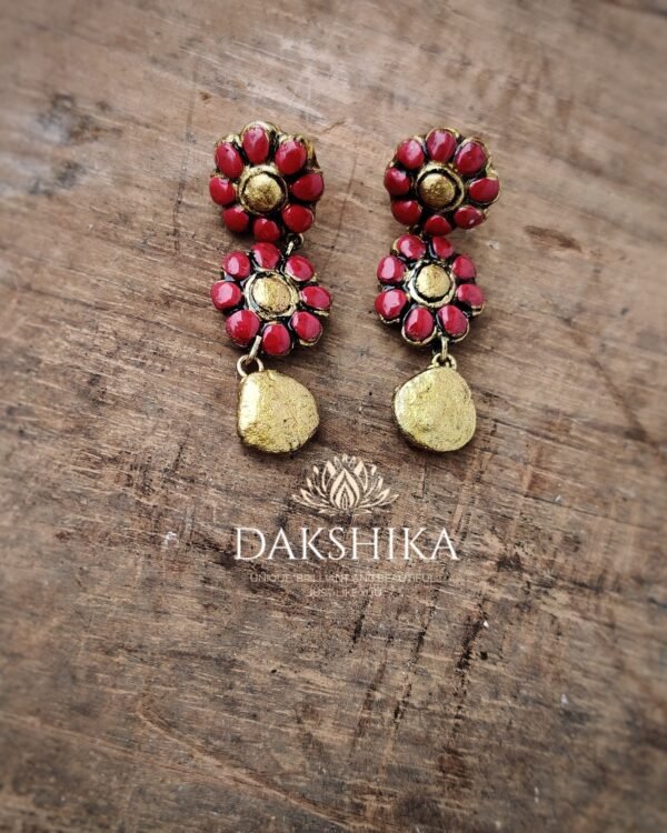 TERRACOTTA - Medium Size Earrings ( Golden With Red )