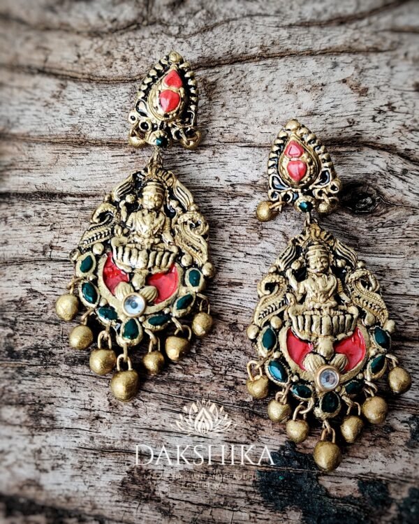 TERRACOTTA - Big Size Earrings ( Golden With  Red & Green)